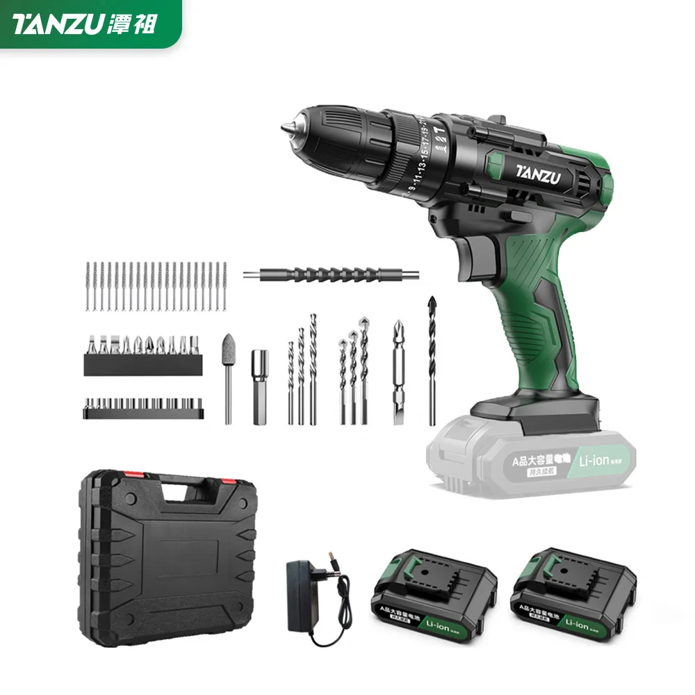 21V Cordless Drill With Impact Electric Driller 30Nm Torque Screwdriver WKS Li-ion Battery Wireless Power Tools 3/8-Inch Tanzu