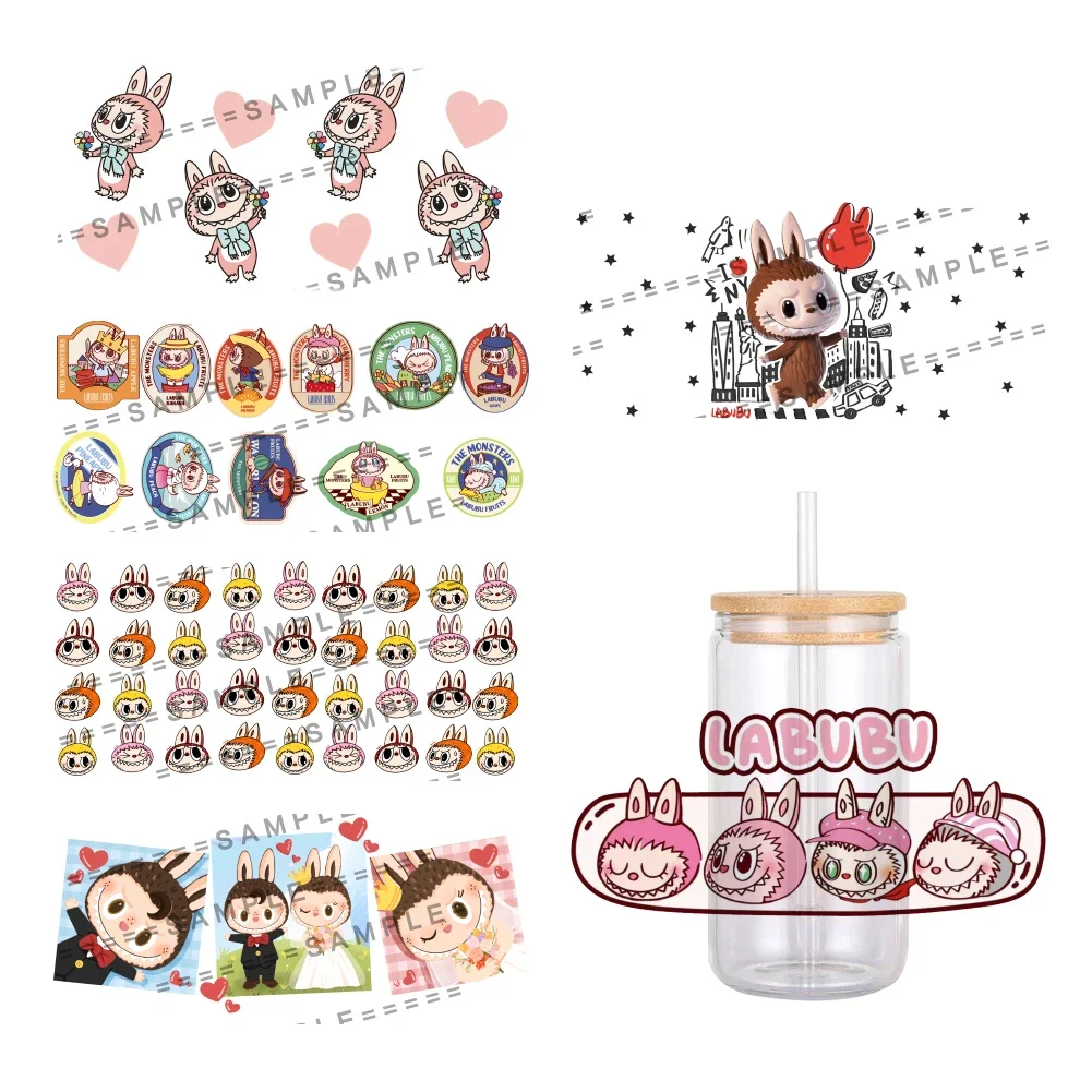 Cute Cartoon Labubu Pattern UV DTF Transfer Sticker Waterproof Transfers Decals For 16oz Glass Cup Wrap Stickers