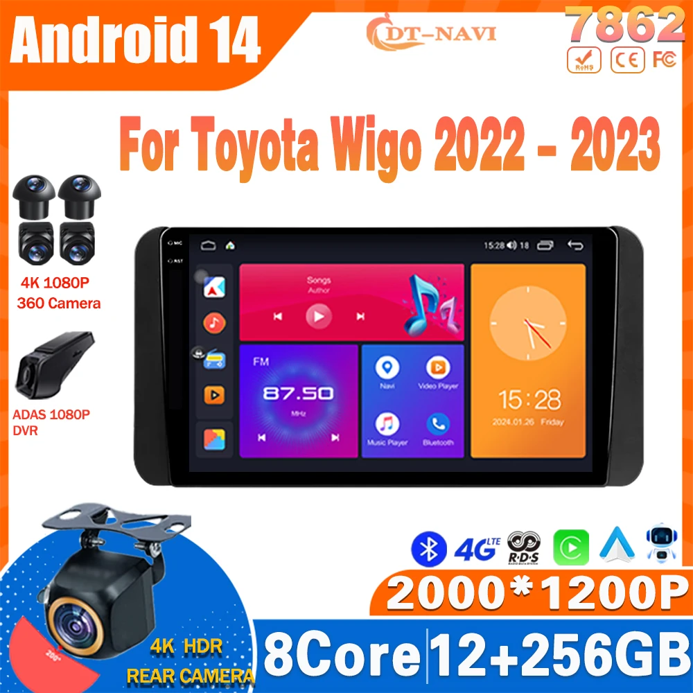 Android 14 Car Radio For Toyota Wigo 2022 - 2023 Multimidia Video Player Navigation Carplay 4G WIFI NO 2Din DVD Stereo BT QLED