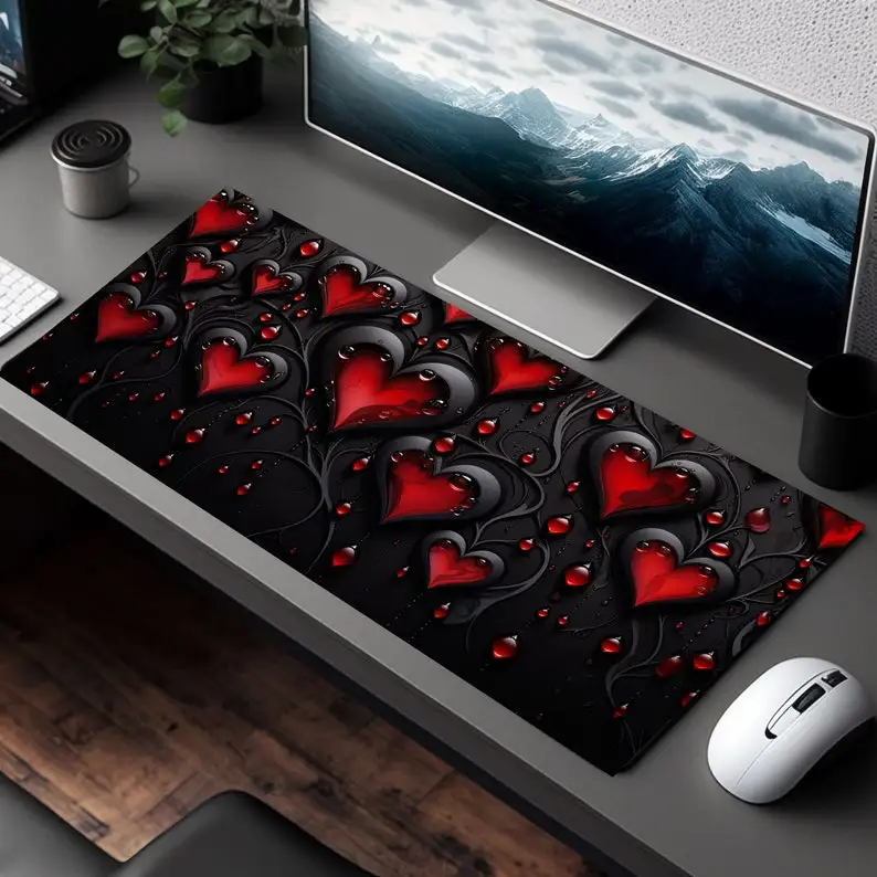 

Deep Gemstone Red Heart-shaped Desk Mat,suitable for Home Office,minimalist Office Decoration, The Perfect Gift for Her and Him.