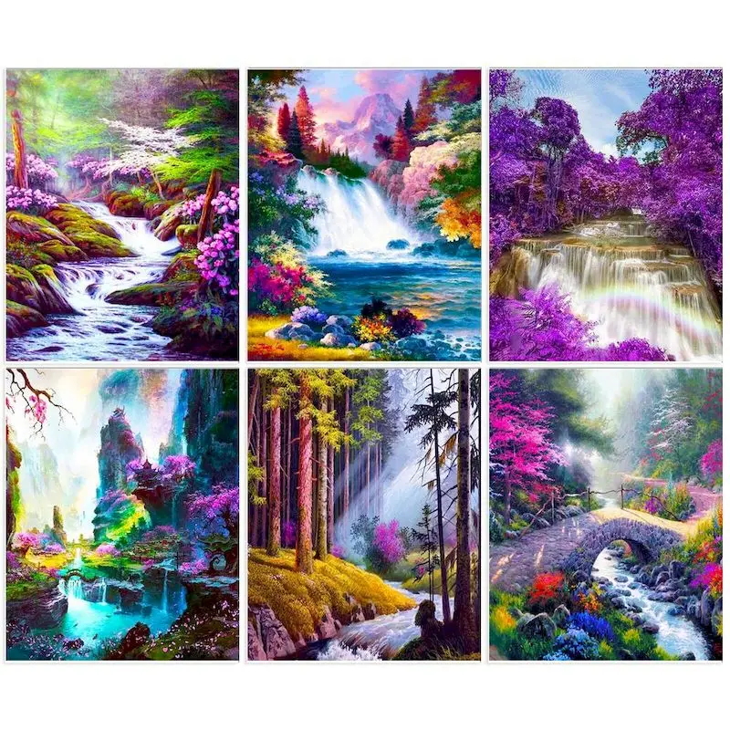 SDOYUNO Painting By Numbers For Adults Forest Stream Wall Art Picture By Numbers Landscape Kits Acrylic Paint Wall Decoration
