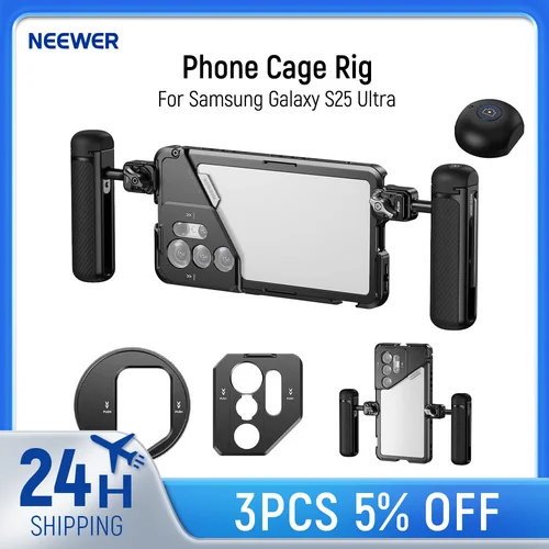 NEEWER Soporte de jaula de teléfono para Samsung Galaxy S25 Ultra, estabilizador de plataforma de grabación y filmación con 2 manijas, adaptador de filtro de 67 mm