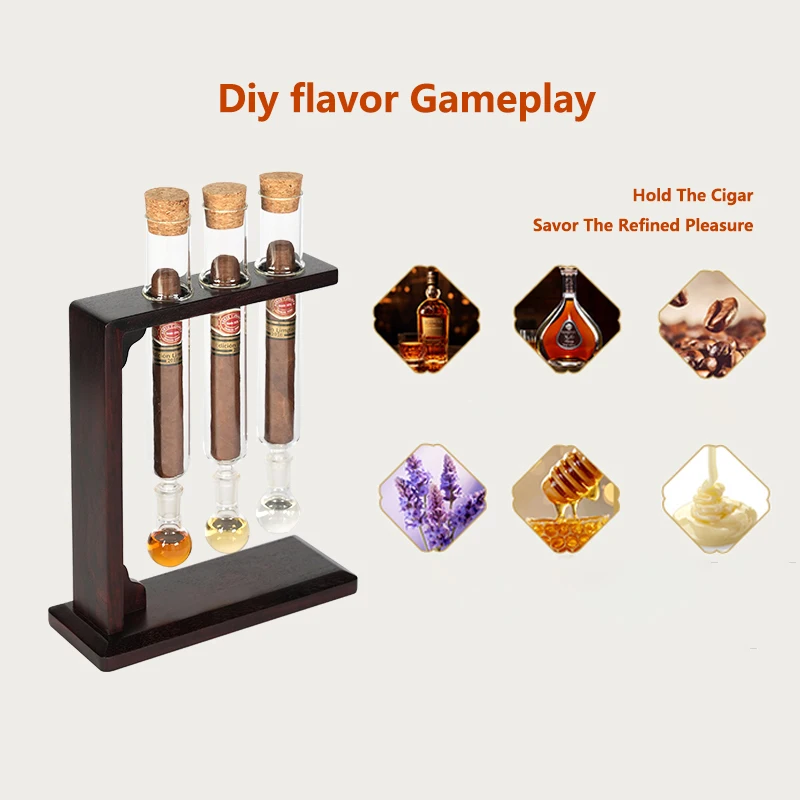 Glass Cigar Tubes Humidor Set Cigar Flavor Infuser Ball Base & Wooden Plug Cigar Incense Glass Tube Set view 6