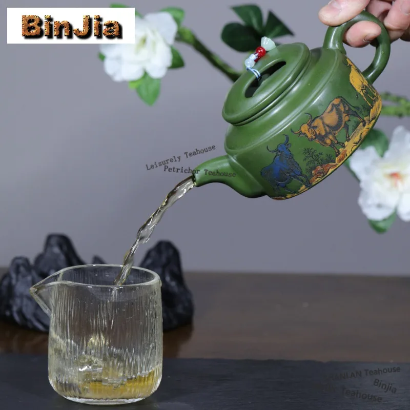 310ml Aesthetic Yixing Purple Clay Teapots Handmade Big Scalper Pot Raw Ore Green Mud Kettle Zisha Tea Set Accessories Gifts