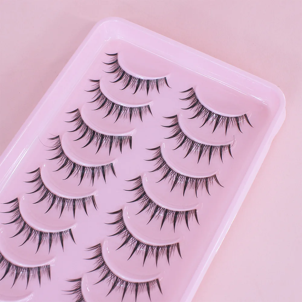 2023 New  Manga Lashes 10 Pairs 3D Clear Band Lashes Natural Look Wispy Mink Eyelashes Fluffy Cat Eye Lashes Pack Fake Eyelashes