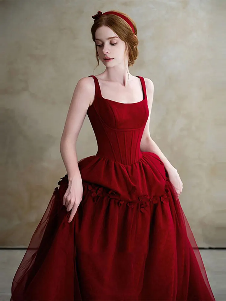 

Красное вечернее платье в стиле Хепберн, атласное, с длинной юбкой, на бретельках, для торжественных мероприятий, женская модная элегантная сенсация