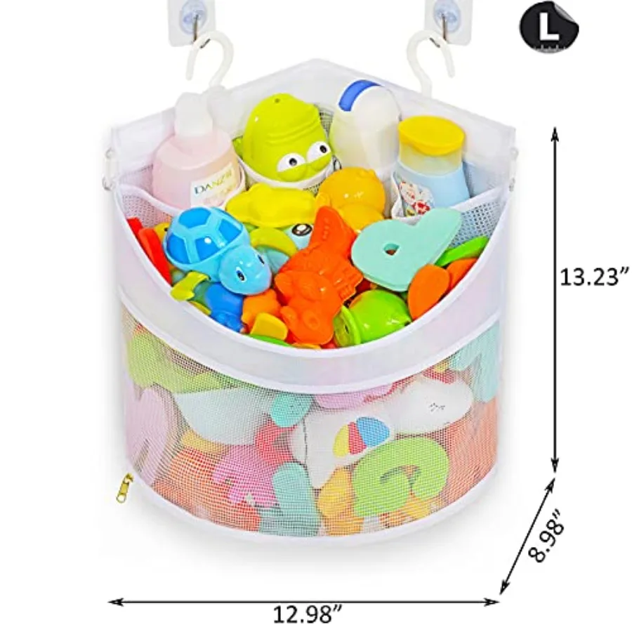 Baby Bath Toy Organizer, Quick Drying and Mould Proof, Corner Hang-Suspension Holder, Large Capacity Multi Use Shower Caddy Whi