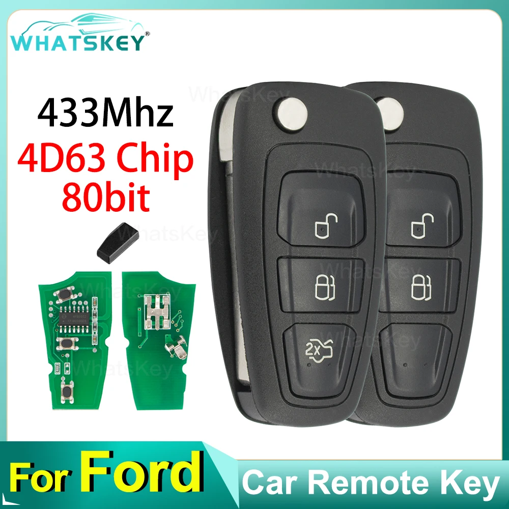 

WhatsKey 3 Button 433Mhz 4D63 Chip Car Remote Key Keyless Entry For Ford Focus 2 Fiesta 2013 Transit Mondeo C Max HU101 Blade