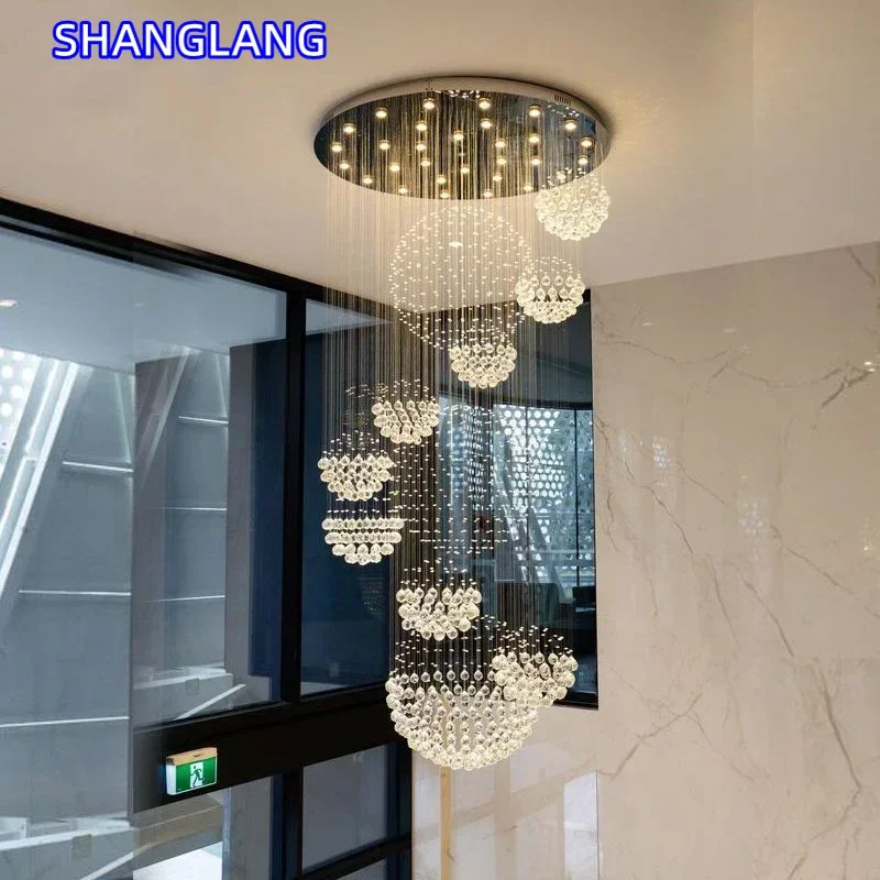 Industrial Crystal Chandelier Modern Large Led Pendant Light Home Decor Cristal Ball Ceiling Lamps For Living Room Design Lustre