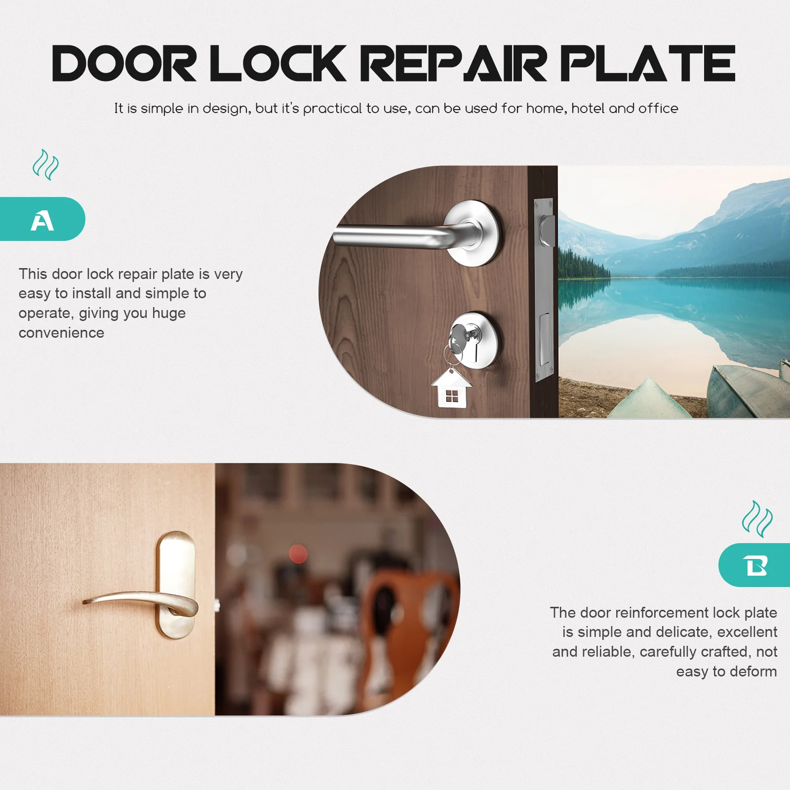 

2pcs Lock Repair Plate Stainless Steel Door Reinforcement Smooth Corners Rust Resistant Strong Adhesion Easy Install Door Hole
