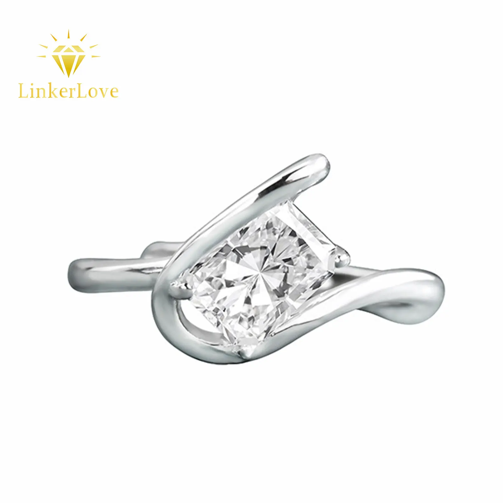 

LinkerLove S925 Silver Moissanite Engagement Ring for Women 1CT Emerald Cut Twisted Wedding Band White Gold Plated Fine Jewelry
