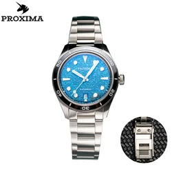 Proxima PX1697-2BN 39mm Men Watch Ice Flower Texture Dial Bubble Sapphire PT5000 Automatic Mechanical Watches WR 20Bar Luminous