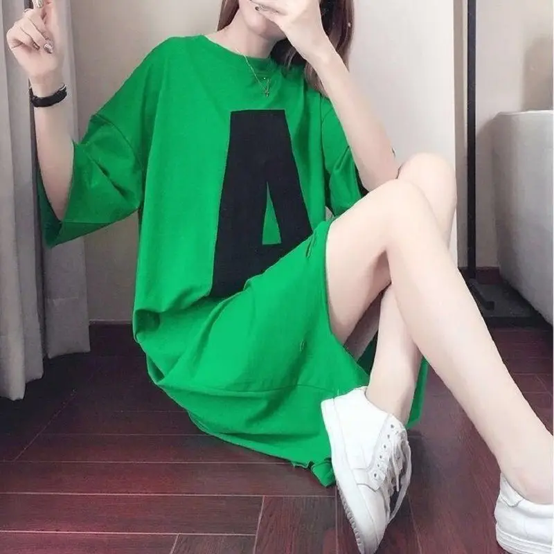 Fashion O-Neck Printed Letter Asymmetrical Hole Casual Dresses Female Clothing 2024 Summer New Loose Korean Irregular Mini Dress