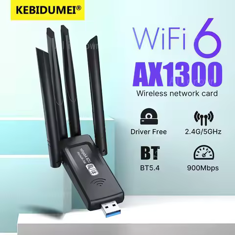 1300Mbps WiFi 6 Network Card 2.4G/5Ghz Bluetooth 5.4 Wi-Fi Dongle AX1300 USB 4-Antenna Wireless Receiver For PC/Laptop Win10/11