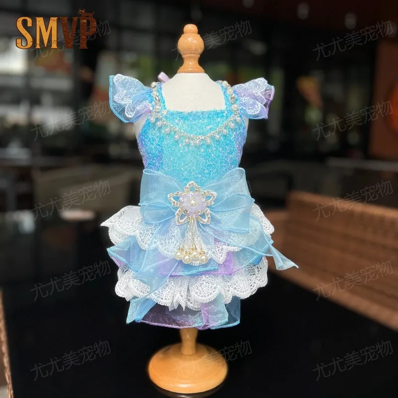 robe-tutu-de-princesse-a-paillettes-wathet-pet-ornee-d'une-chaine-de-perles-de-dentelle-a-volants-et-d'un-nœud-costume-elegant-et-luxueux-pour-les-petites-troupeaux-de-chiens-et-de-chats