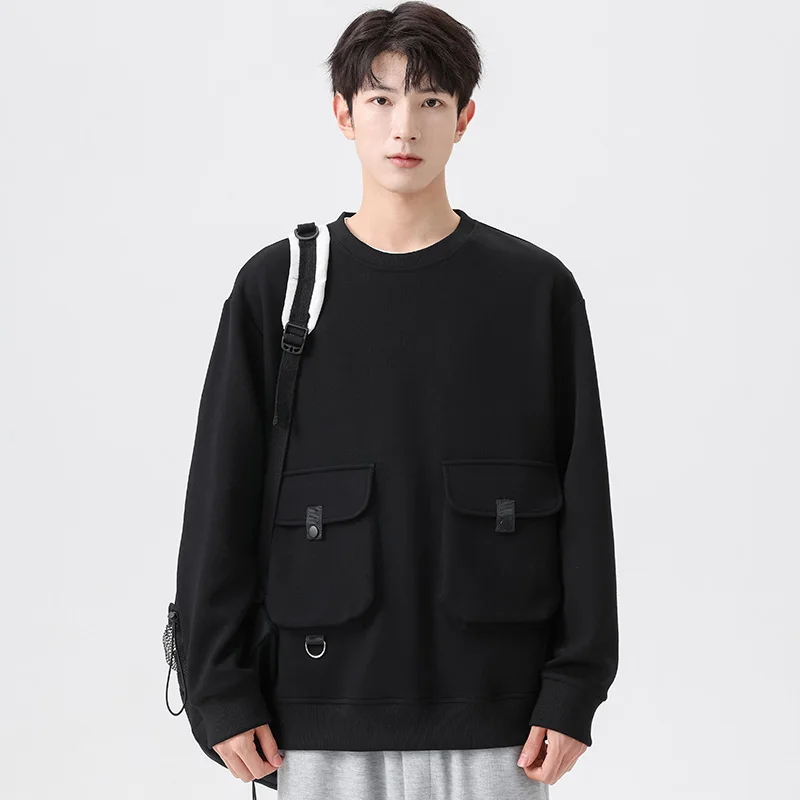 Fashion O-Neck Spliced Pockets Casual Sweatshirts Men's Clothing 2024 Spring Summer New Loose All-match Tops Korean Sweatshirts