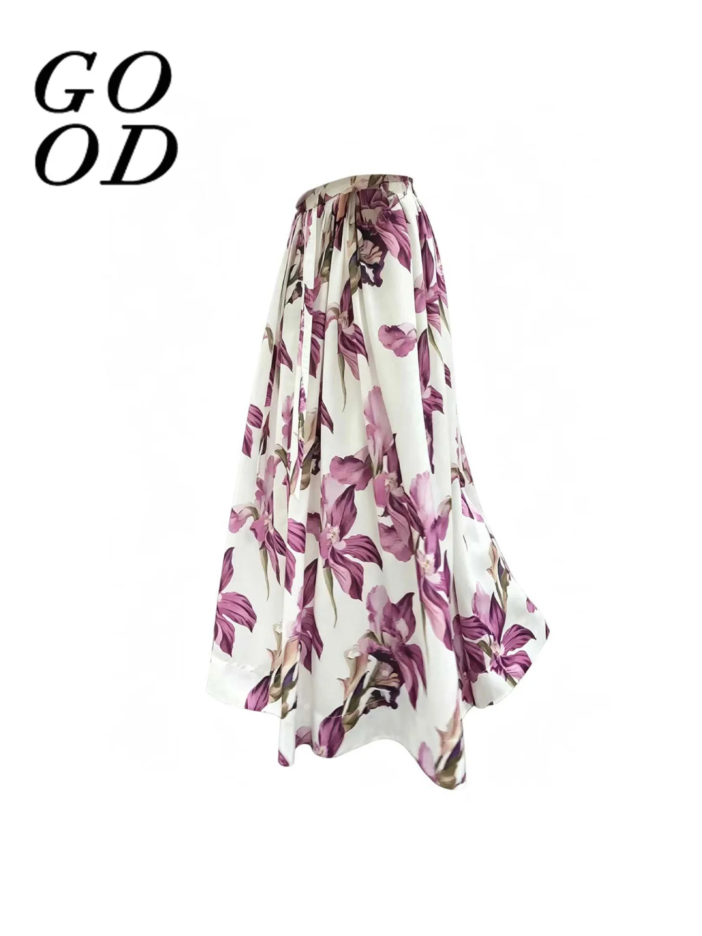 

Elegant High Waist Floral A-Line Skirt Women's Summer Slimming Long Skirt Beautiful Style Polyester Fiber Printed Skirt