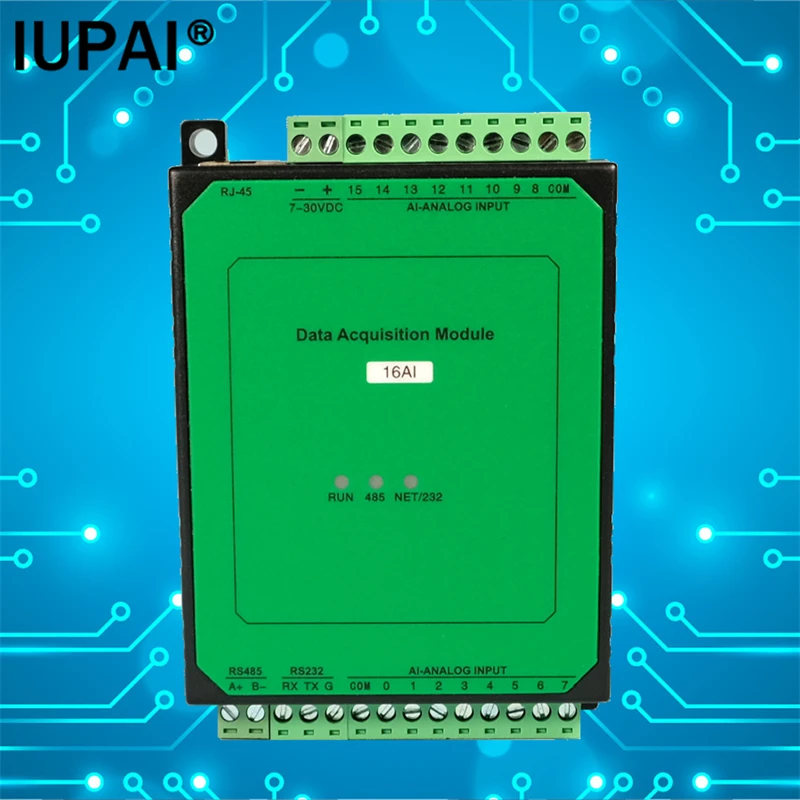 16AI 16-channel Analog Input 0-20mA, 4-20mA, 0-10V Compatible Module 0.1% Precision ADC Acquisition Industrial Controller RS485