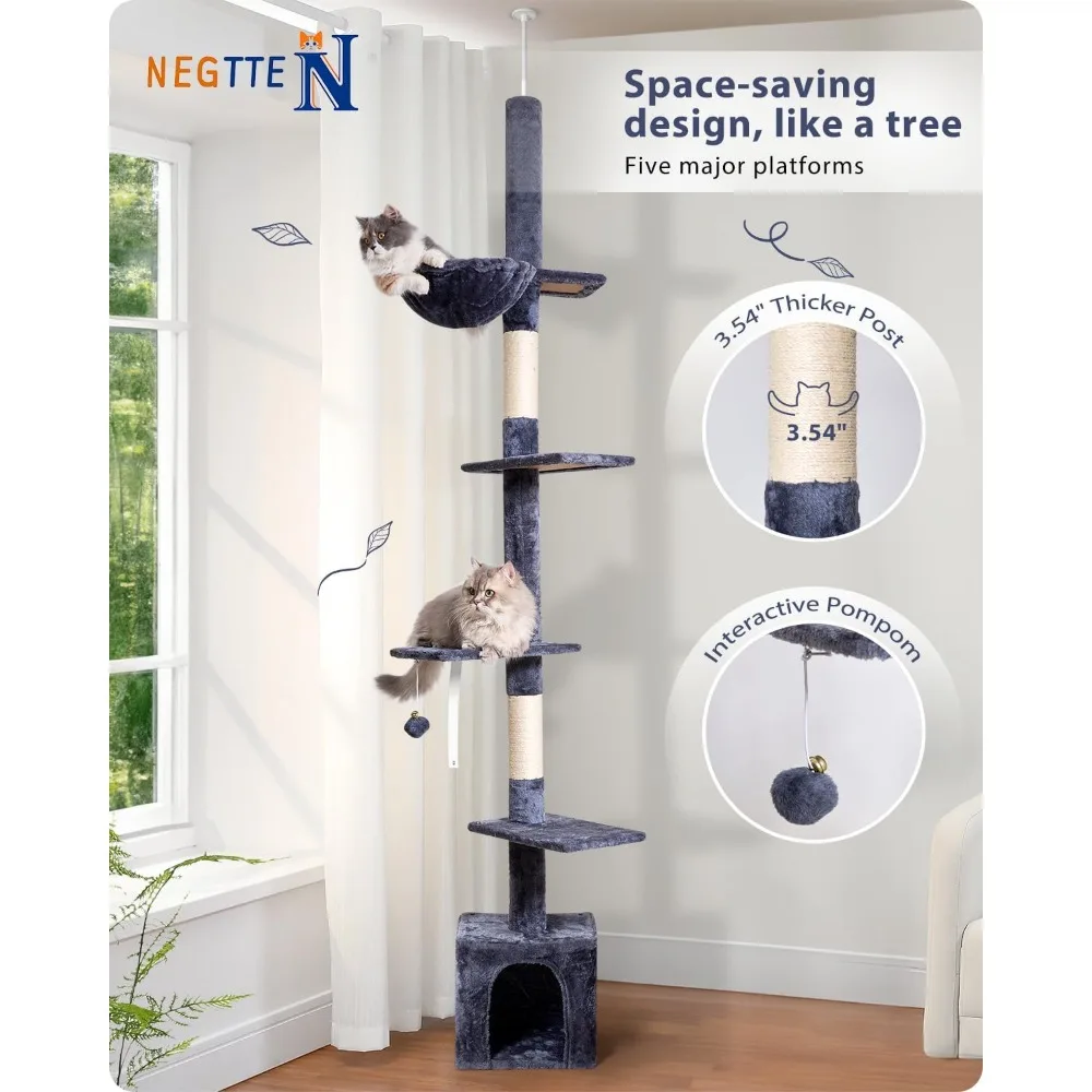 Árbol para gatos de piso a techo, altura de 5 niveles (95-109 pulgadas) - Torre trepadora para gatos ajustable con postes rascadores de sisal, Condo para gatos,