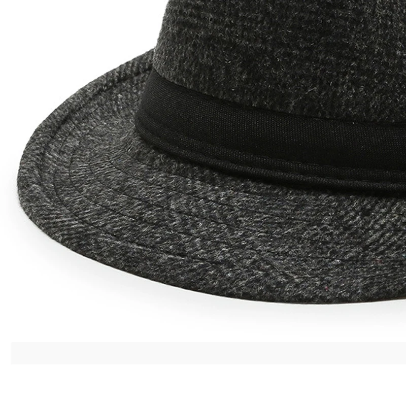 Topi Fedora Retro Topi Felt Lebar Pita Band Pria Topi Jazz Pria Elegan Inggris Topi Bowler Wol Luar Ruangan  chapeu