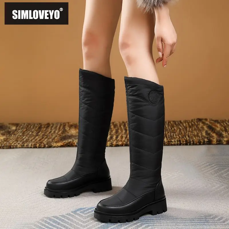 SIMLOVEYO جديد أحذية الثلوج جولة تو 5 سنتيمتر كعب سميك الانزلاق على مقاوم للماء في الهواء الطلق الركبة عالية بوتا أحجام كبيرة 42-43 الشتاء الأحذية بيع