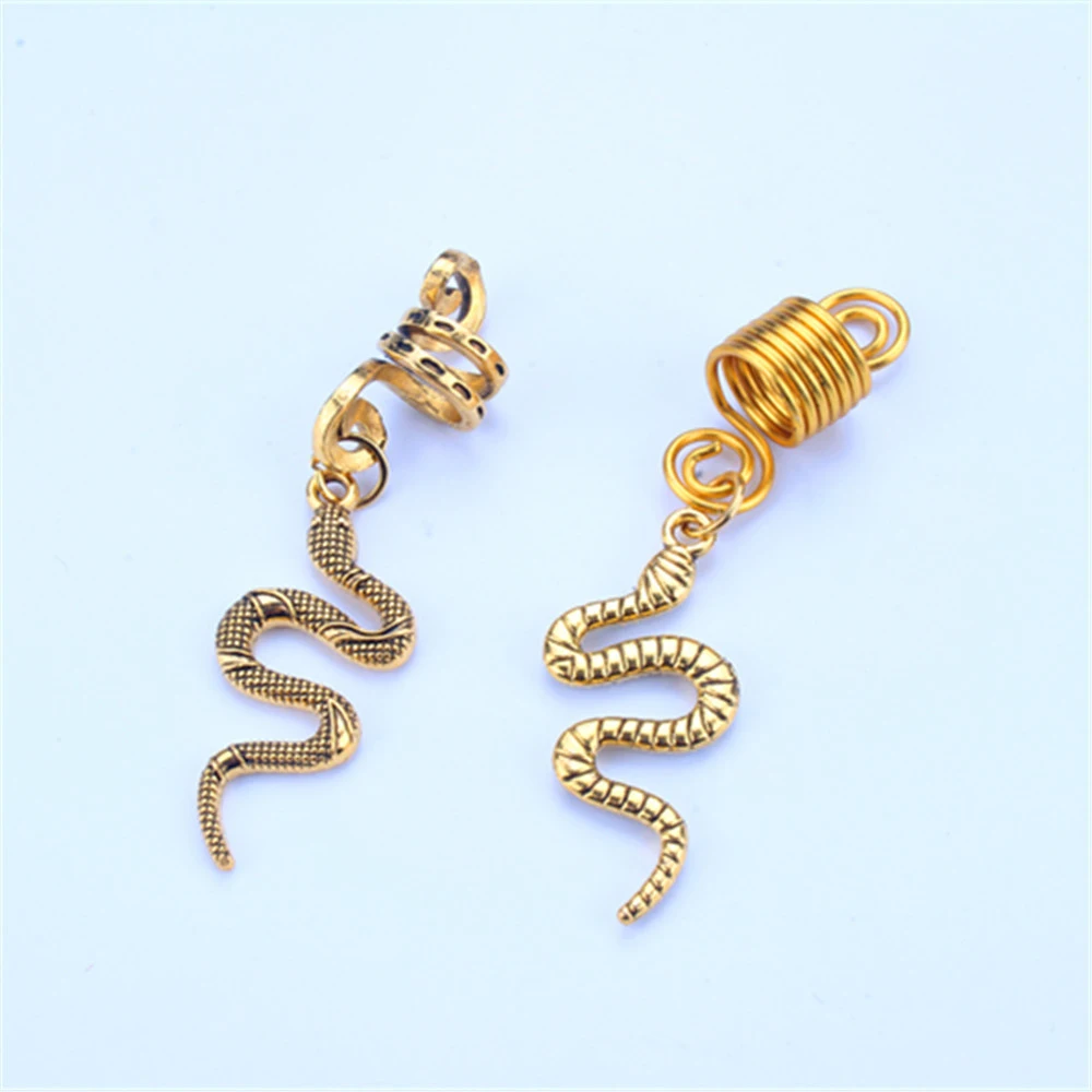 2pcs/Pack Snake Charms Spiral Hairpins Hair Braid Dread Dreadlock Beads Clips Cuffs Rings Jewelry Accessories Hair Rings Clasps