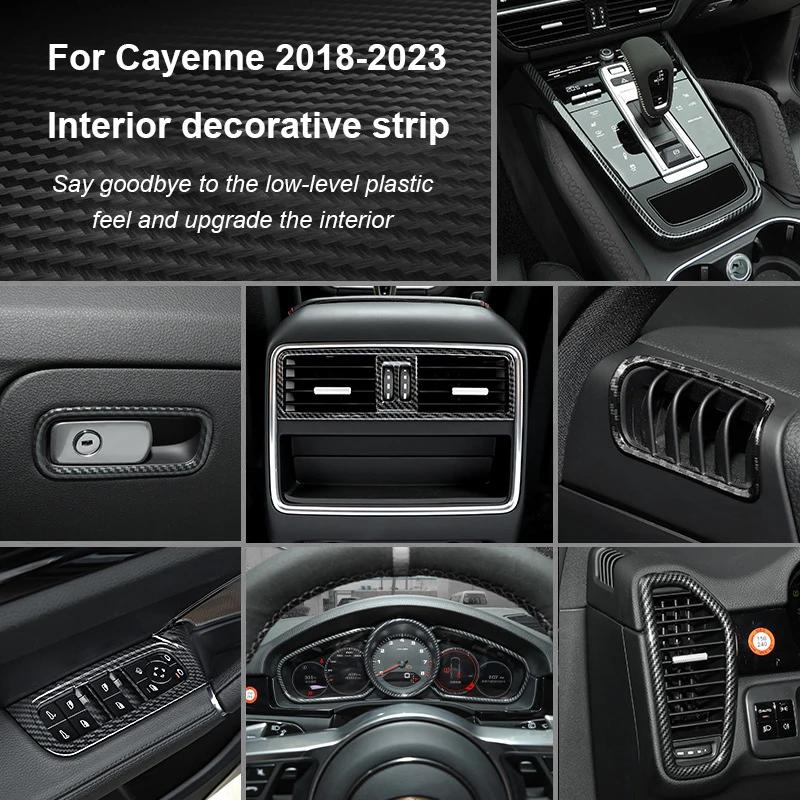 For Porsche Cayenne 2018 2019 2020 2021 2022 2023 Car Steering Wheel Frame Dashboard Screen ABS Carbon Fiber Interior Decoration