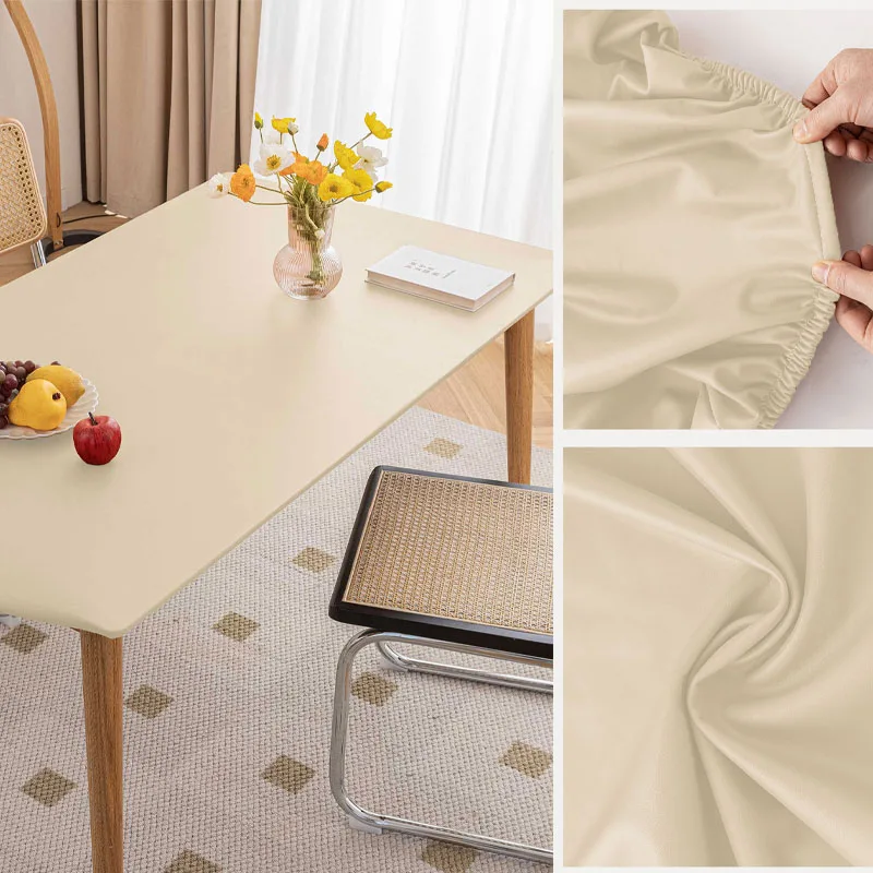 Solid Color PU Elastic Tablecloth Custom Square Round Table Cover Waterproof Dinning Table Cloth Protector Desk Mat For Students