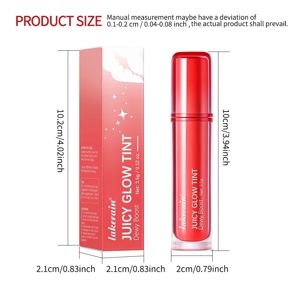 Lakerain 6-kolorowy błyszczyk do ust z efektem lustra, nawilżający, nie wywołujący wysuszenia, o teksturze szklanej, błyszczącej.