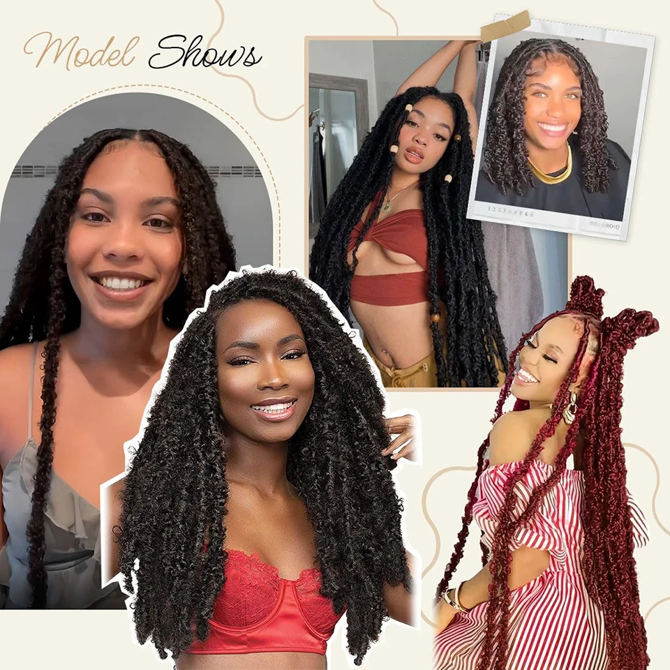 디스트레스드 락스 버터플라이 락스 크로셰 헤어 드레드락스 메쉬 퍼 락스 크로셰 헤어 브레이드 익스텐션 소프트 락스 컬리 브레이드