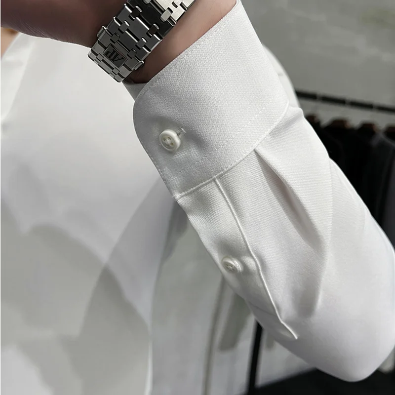 Plus Size 7XL-M High Quality Men Dress Shirt 2024 Spring Long Sleeve Solid Business Slim Shirts Homme Dress Social Casual Shirt