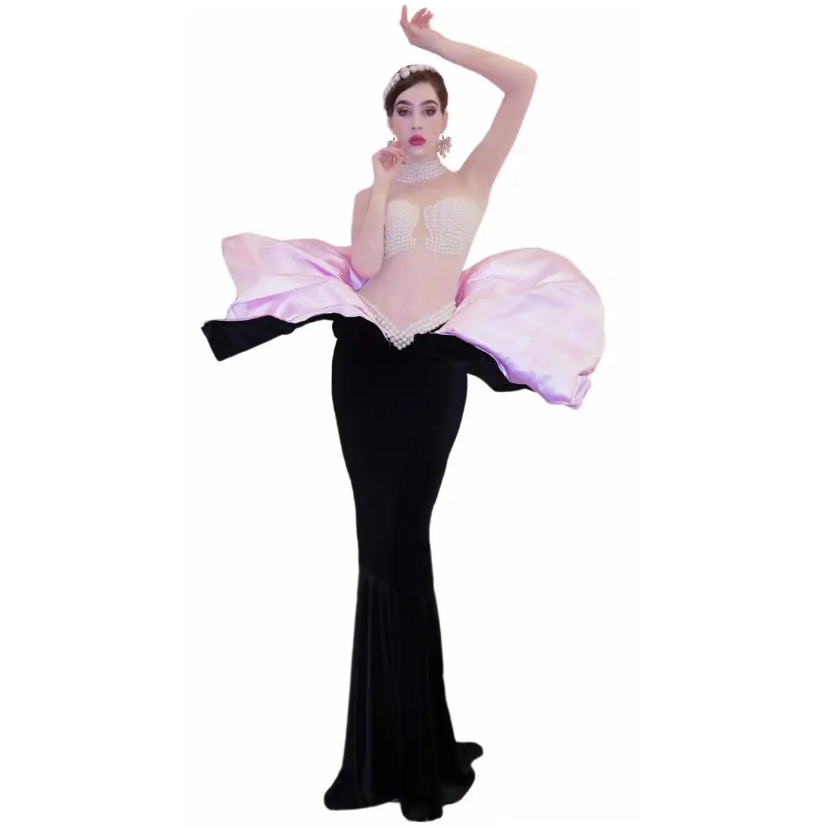 Pearl Slim Fit Sexy Long Dress Nightclub Bar DJ Female Singer Dance Team Stage Costume Holiday Party Theme Show Clothing