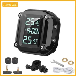 0-6.6Bar Motorcycle TPMS Tire Pressure Monitoring System, 2 Sensors Precise Colorful Display Tyre Tester Motorbike Accessories