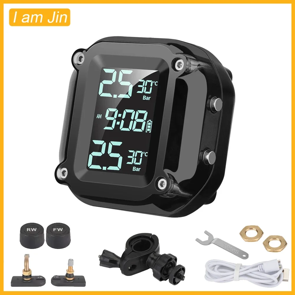 0-6.6Bar Motorcycle TPMS Tire Pressure Monitoring System 2 Sensors Precise Colorful Display Tyre Tester Motorbike Accessories