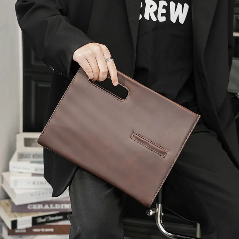 Homem Casual Cavalo Louco PU Envelope De Couro De Embreagem De Grande Capacidade Homens De Negócios Sacos De Embreagem 2023 Brand Design Hand Bags Bolsa Masculina