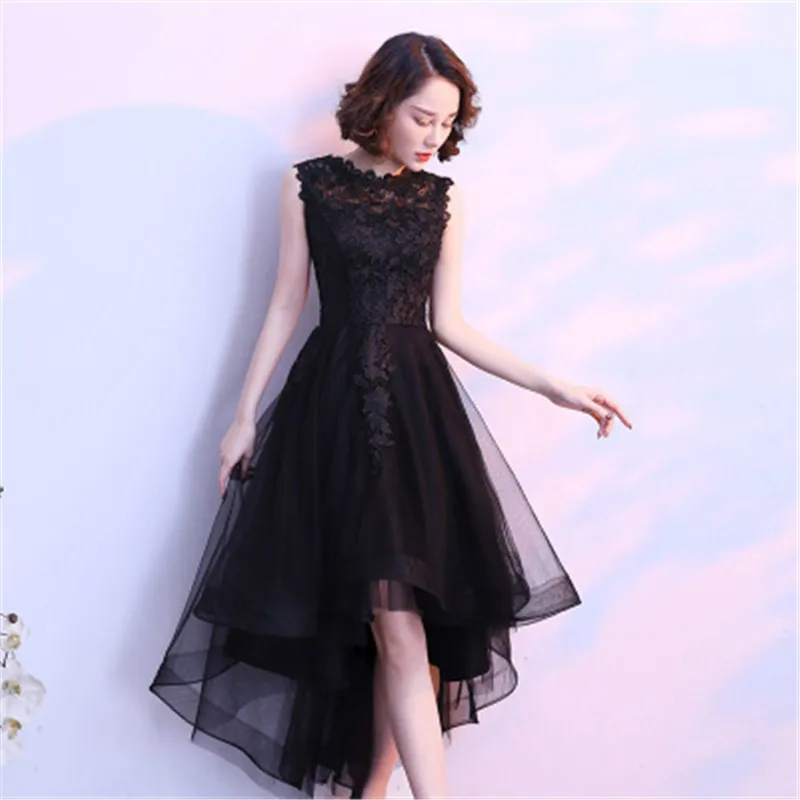 Clearance Little Black Sleeveless Cut-Out Lace Cocktail Dress High-Low Tea Length Size 4 Women Formal Dress Party Gown MX014