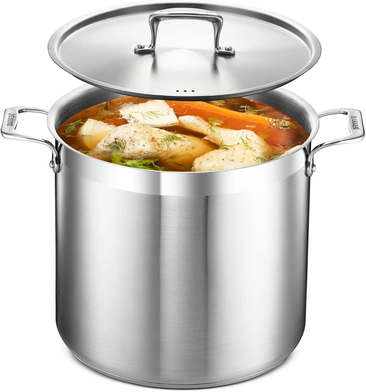 

16 Quart Stainless Steel Stockpot with Lid, Durable 18/8 Steel, Even Heating Base, Riveted Handles, Oven & Stove Safe