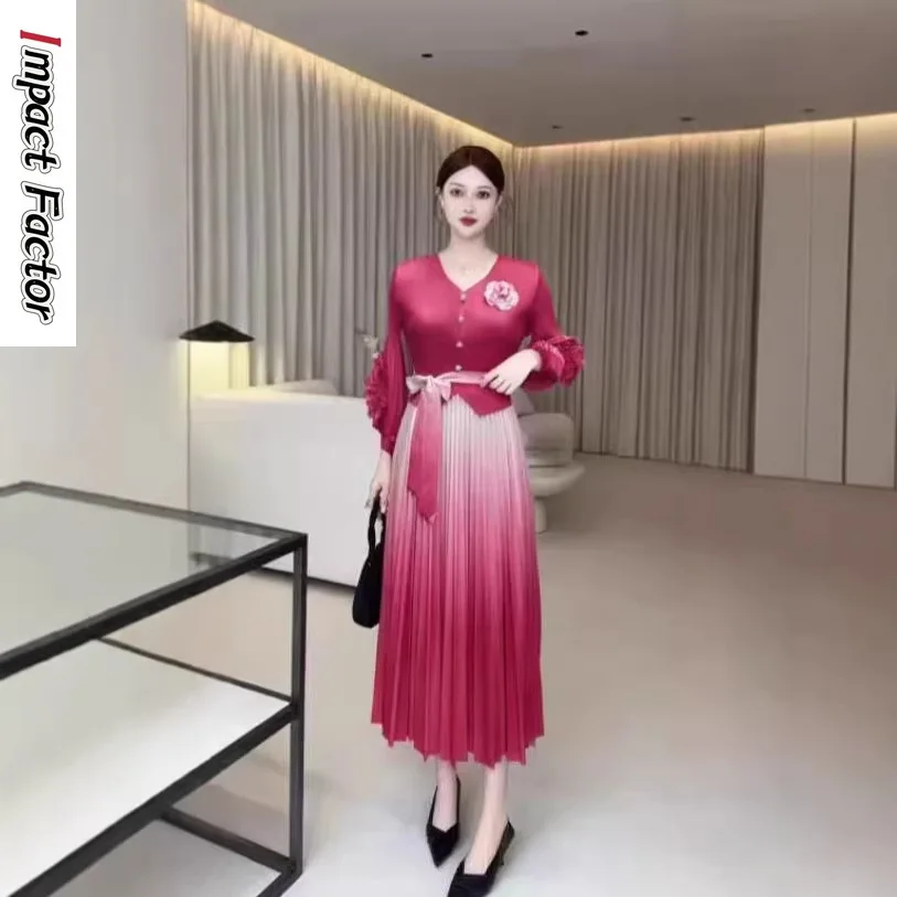 Miyake 2026 Spring New Fashion Dress Folds Simple Loose Gradual Change Color Swing Dress Dress Women's Clothing