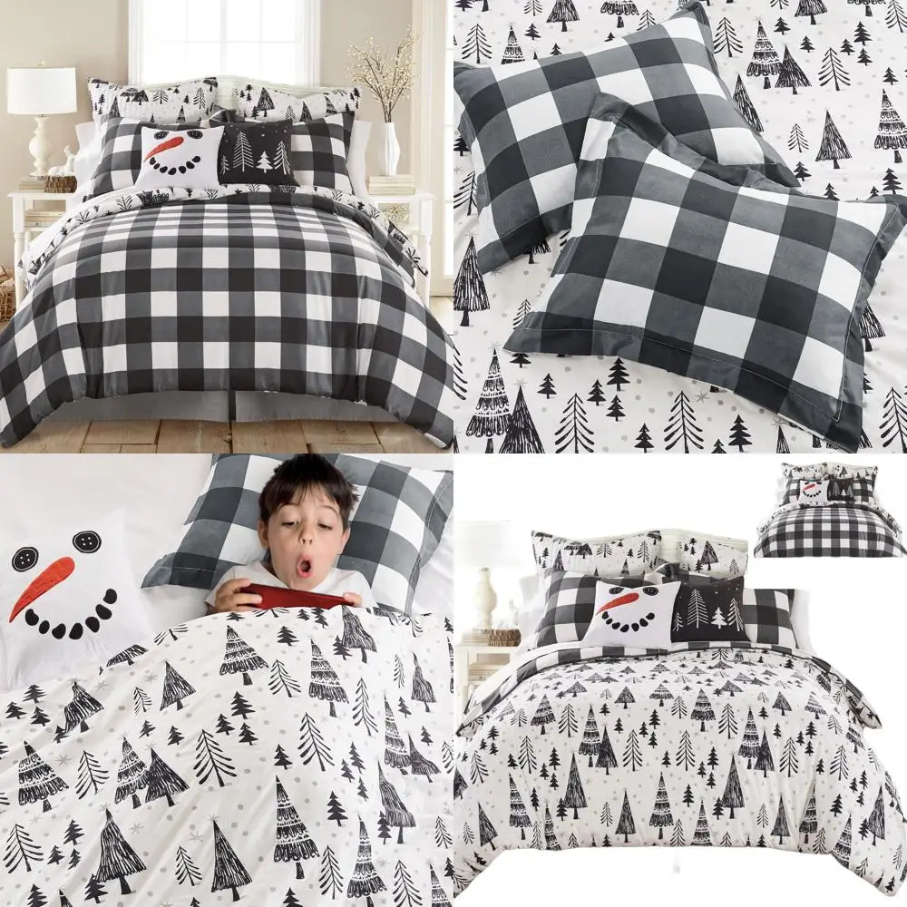 

Holiday Northern Star Duvet Set - Full/Queen Size - Black & White Pine Trees - Microfiber