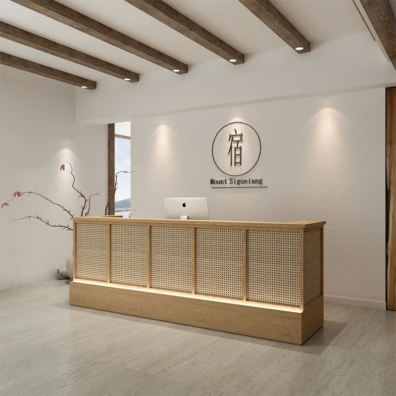 New Chinese-style Checkout Counter Guesthouse Japanese-style Hotel Clubhouse Checkout Counter Weaving Furniture Casse JT40C