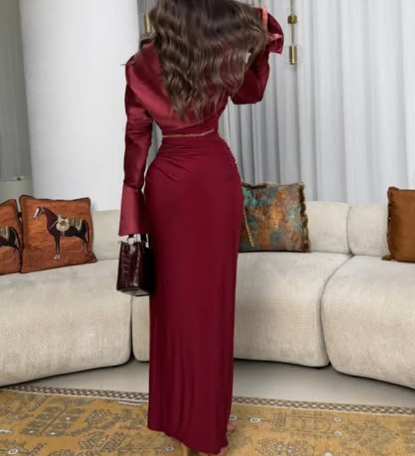 Vestidos Personalizados Sin Tirantes, Largos Hasta el Tobillo, de Manga Larga, Corte A, Para Bodas, Invitadas, Vestidos de Noche Elegantes para Mujer