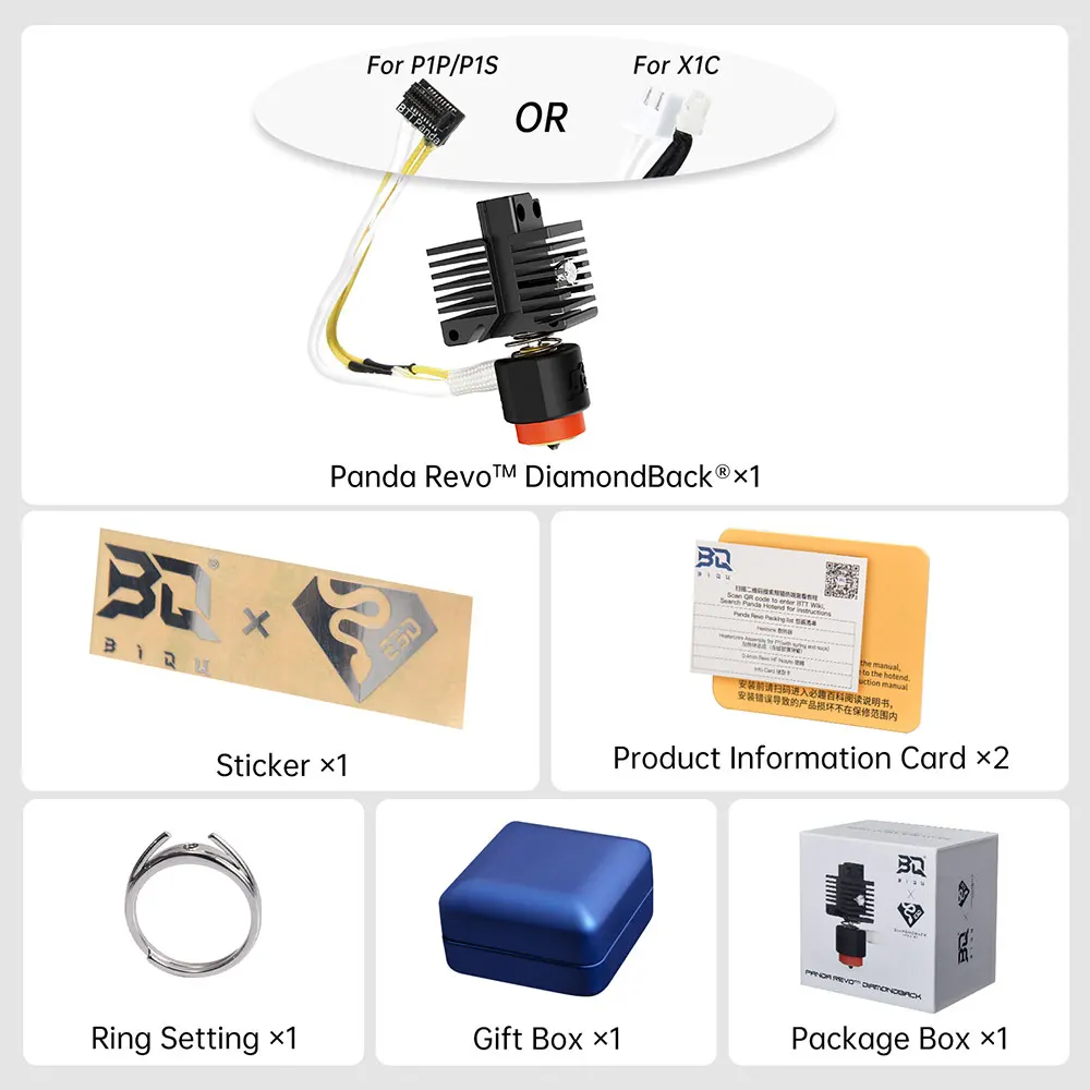 

BIGTREETECH Panda Revo Diamondback Hotend With E3D Revo™ DiamondBack High-Precision Rapid Nozzle Swap For Bambu Lab P1P P1S X1C