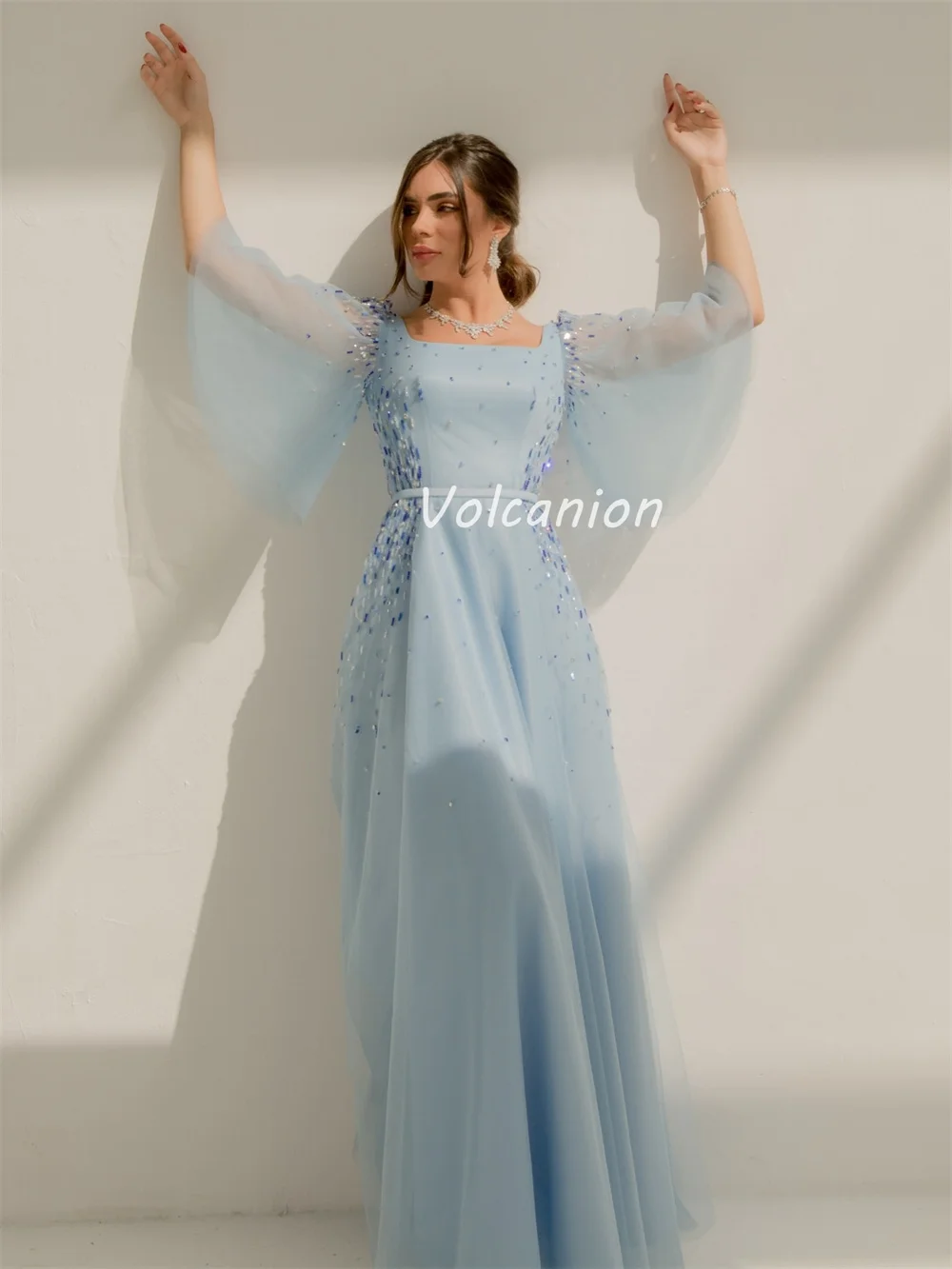 Vestidos largos personalizados de estilo chino con diamantes de imitación, drapeados, con cuentas, rectos, con cuello cuadrado, vestidos para ocasiones a medida, sexys