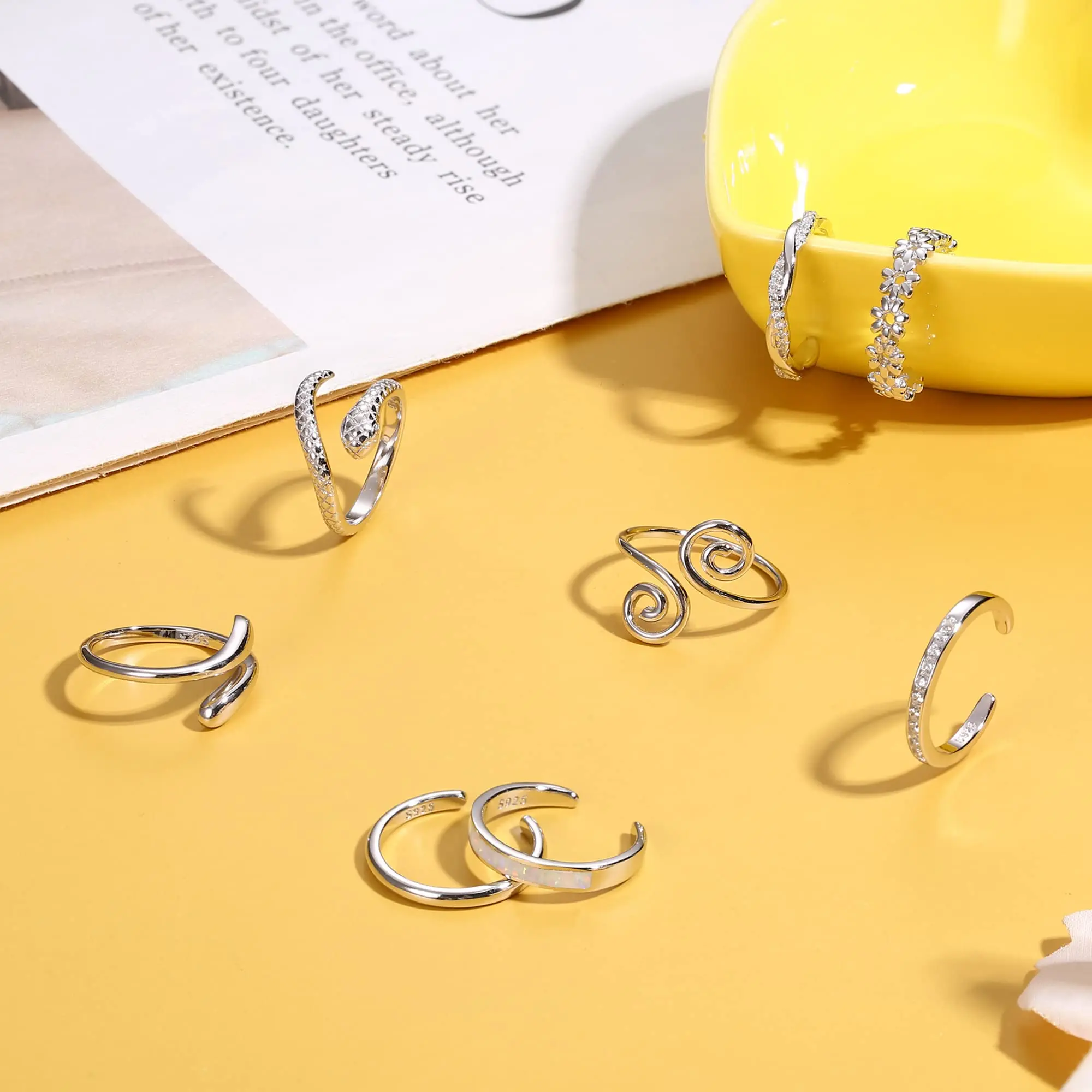 S925 Sterling Silver Toe Rings for Women, Adjustable Design