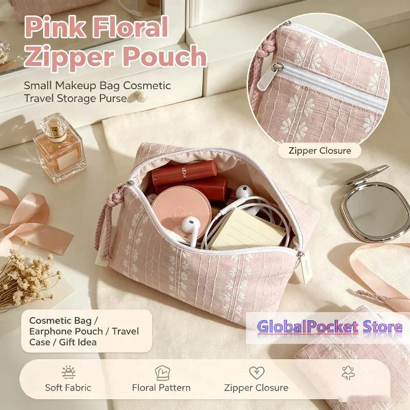 [TG823]Pink Striped Women Makeup Bag Cute Wallet Mini Cosmetic Bags Portable Key Earphone Lipstick Storage Bag Coin Purse
