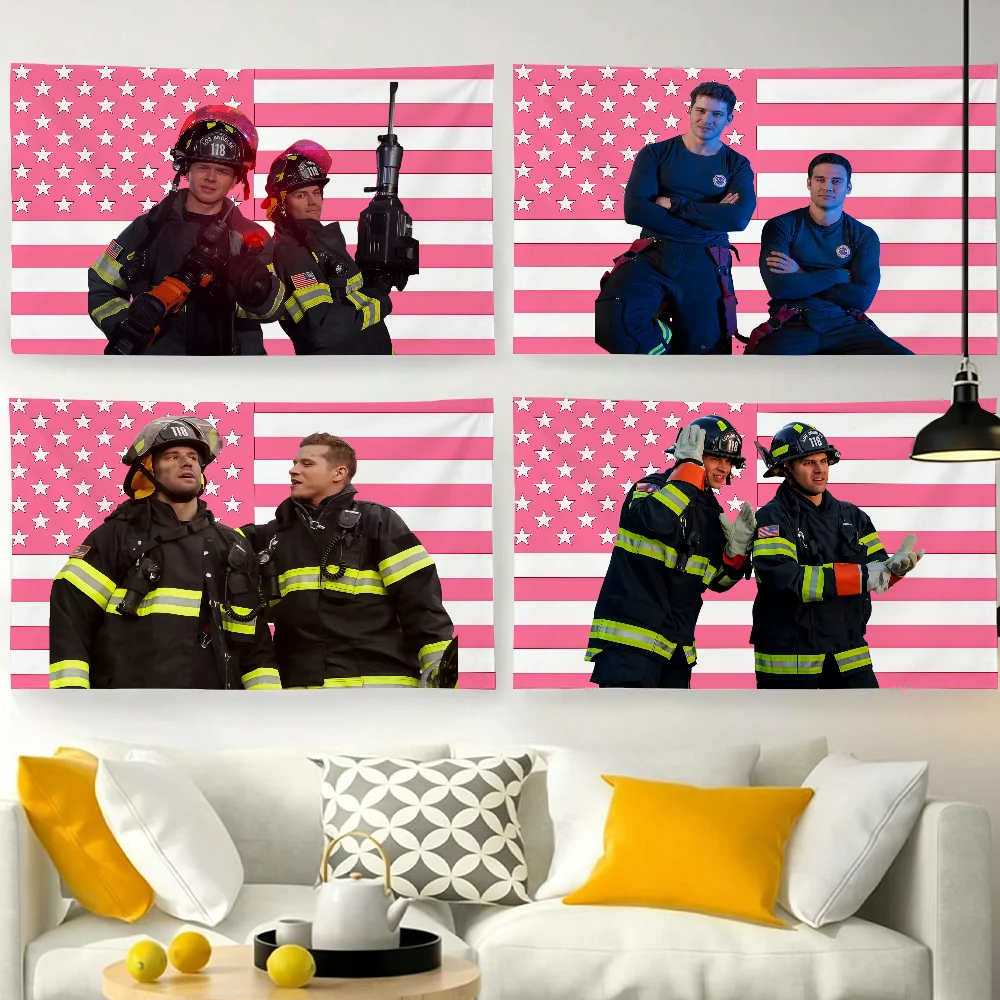 TV 9-1-1 Evan Buckley and Eddie Diaz USA flag For Garden Party Living Room Home Wall Decor Banner Bedroom Outdoor Tapestry