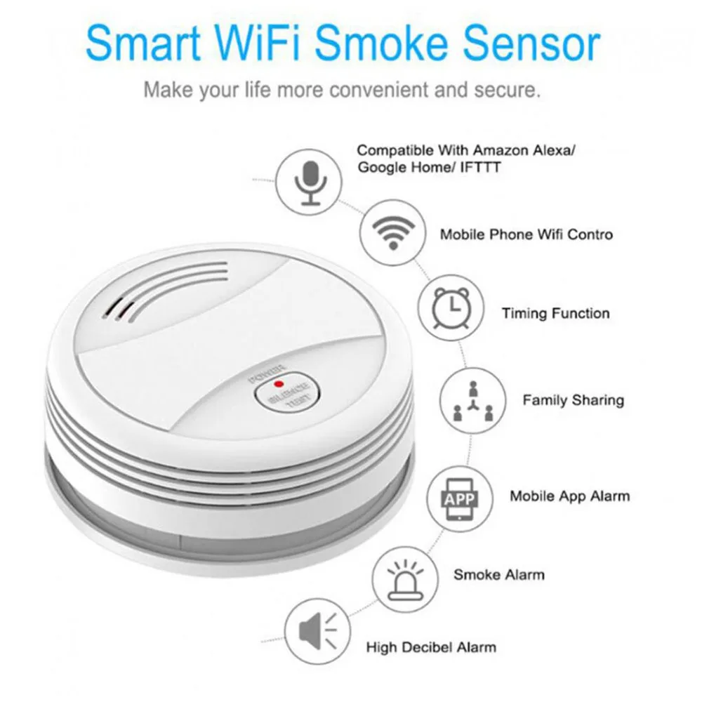 Tuya Smart WiFi Smoke Sensor Fire Protection Smoke Detector 80dB Sound Security System Firefighters Smartlife APP Control