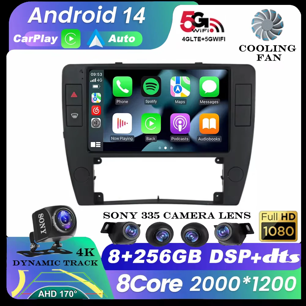 

Android 14 Autoradio Carplay Car Radio For Passat B5 2000 2001 2002 2003-2005 Auto 4G Multimedia GPS 2 Din Player DSP Navigation