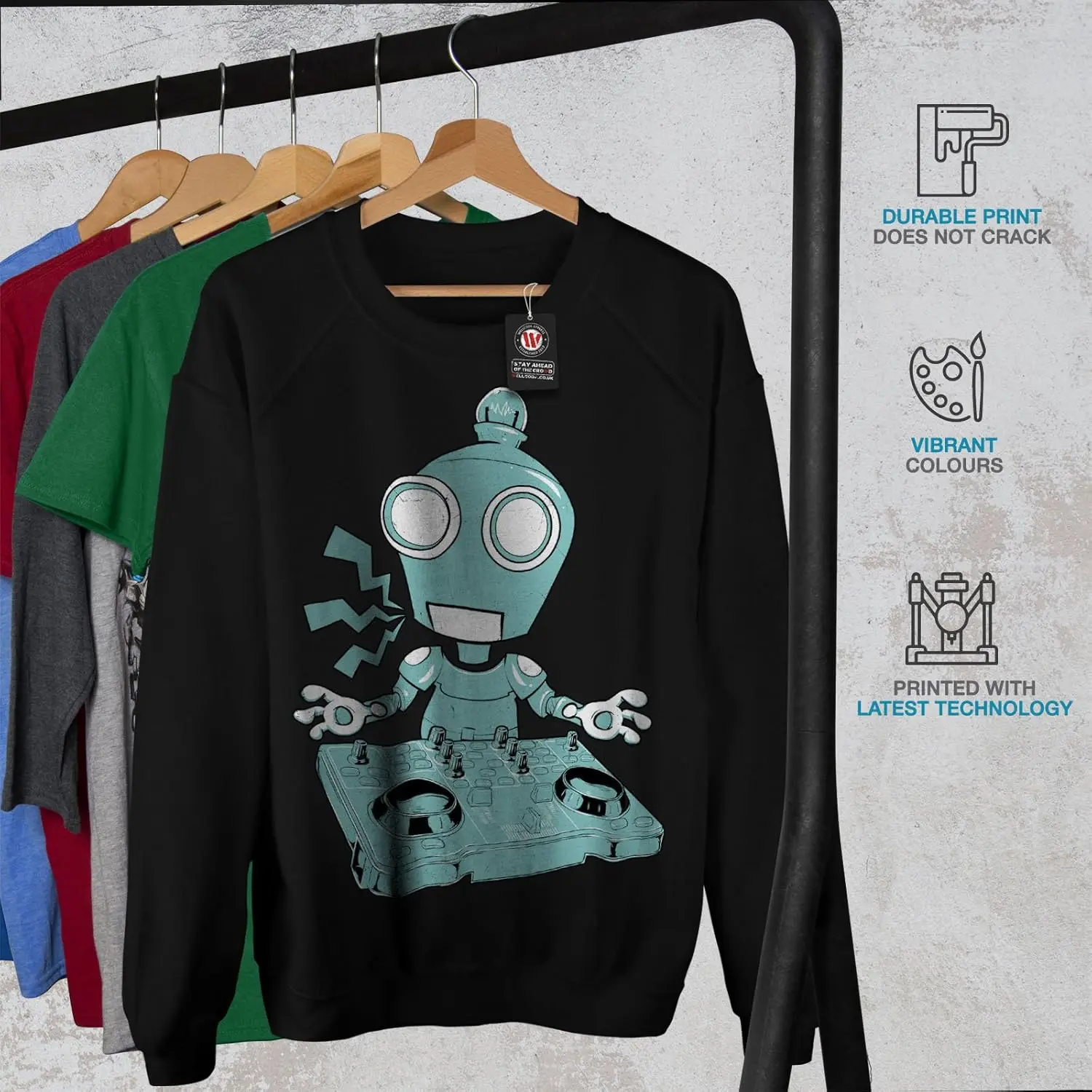 Wellcoda-Sweat-shirt CD Rave pour femmes, pull, DJ Robot Colorable