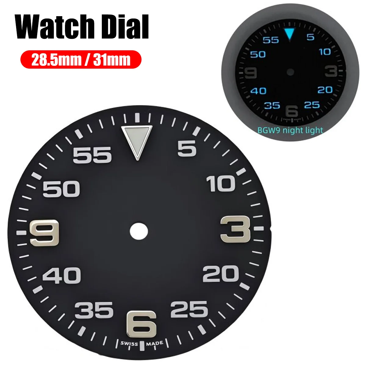 28.5mm/31mm Watch Dial for NH35A/4R35 Automatic Movement Blue Luminous Smooth Dial for Engineer Style Wristwatch Parts DIY